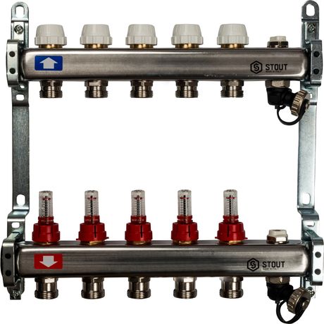 Коллекторная группа из нержавеющей стали 1' на 5 выходов со встроенными расходомерами - SMS-0927-000005 STOUT RG008Q1TNMQ4N7