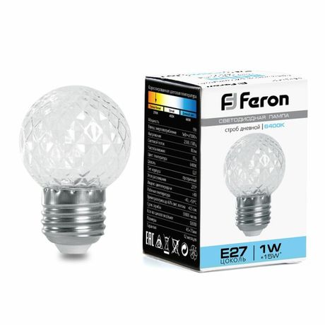 Лампа светодиодная LED 1вт Е27 строб прозрачный 6400К шар - 38220 FERON