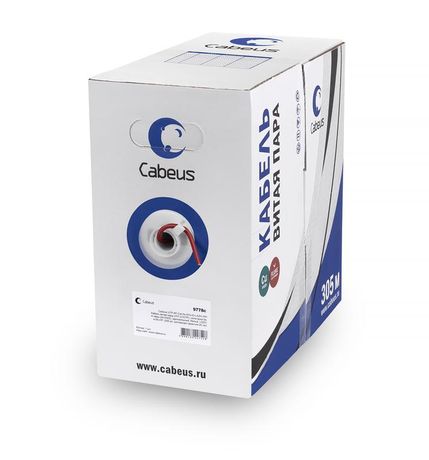 Кабель витая пара UTP-4P-Cat.5e-SOLID-LSZH-RD UTP (U/UTP), категория 5e, 4 пары (24 AWG), одножильный, красный, LSZH, нг(А)-HF, (305 м), системная гарантия 25 лет. - 9778c Cabeus