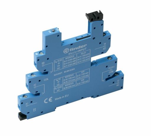 Розетка MasterINPUT с винтовыми клеммами (с зажимной клетью) для реле 34 серии, питание 220В DC, в комплекте пластиковая клипса, опции: LED - 93.64.7.220 FINDER 93647220