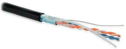 Кабель витая пара, экранированная F/UTP, категория 5, 2 пары (24 AWG), одножильный (solid), экран - фольга, внешний, PE, -40°C – +60°C, черный (500 м) 236275 Hyperline