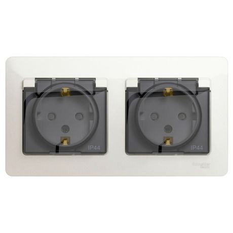Розетка 2-м СП 2мод. Glossa 16А IP44 с заземл. защ. шторки в сборе перламутр. SE GSL000647 APC