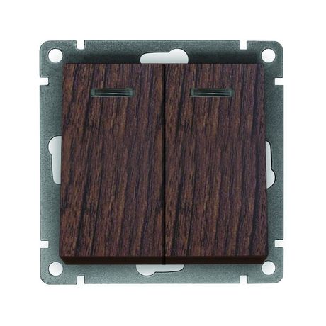 Выключатель двухклавишный с подсветкой UNIVersal серия Афина , с/у, 10А, 220В, венге (еврослот), механизм - A0123-V Союз