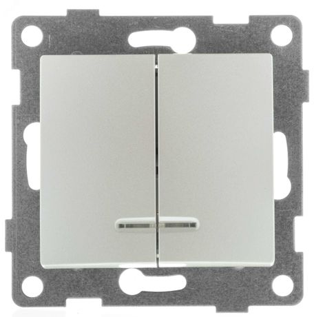 Выключатель двухклавишный Bravo инд, механизм, 10А, 250В, жемчуг - С10В28-028 GUSI