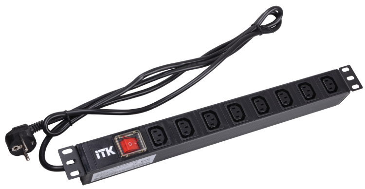 Блок розеток 7 мест PDU (немец. станд.) C13 с LED выкл. 1U шнур 2м вилка ITK PH12-7C131 IEK