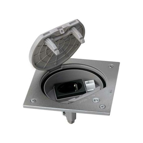 Влагостойкая основа IP66 с розеткой 2P+E Schuko К45 и коннектором RJ45 катег.5e UTP замком,сталь | KSE15USEC-23-72 Simon