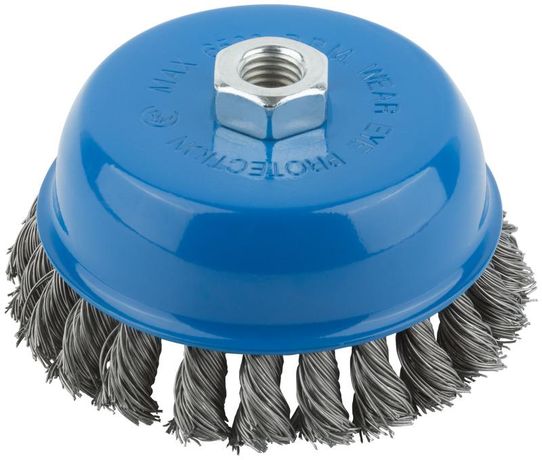 Корщетка тип "чашка" гайка М14 стальная витая проволока 125мм MOS 38954М