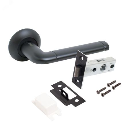 Комплект ручек и защелка АЛЛЮР АРТ ПОЛО BL+L45-8 BL (15150/S45) матовый черный - 14669 ПТК