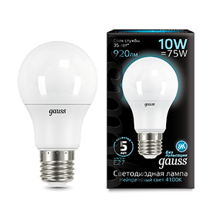 Лампа светодиодная LED 10 Вт 920 лм 4100К AC150-265В E27 А60 (груша) нейтральный Black Gauss - 102502210