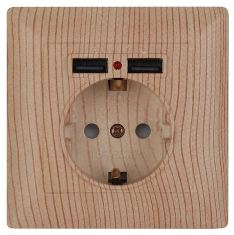 Розетка однофазная скрытого монтажа, в рамку с заземлением со шторками сосна 16А 250В IP20 4-410-11 Intro Solo - Б0053720 ЭРА