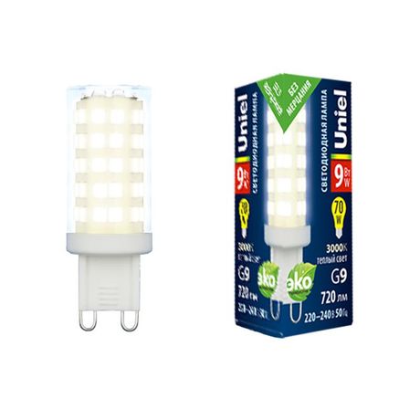 Лампа светодиодная LED-JCD-9W/3000K/G9/CL GLZ09TR прозрачная теплый белый свет - UL-00006488 Uniel
