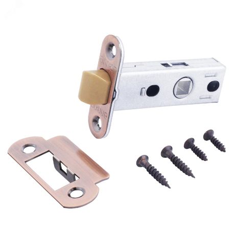 Защелка врезная универсальная без ручек для деревянных межкомнатных дверей, АЛЛЮР АРТ L45-8-PR18 AC старая медь - 11740 ПТК