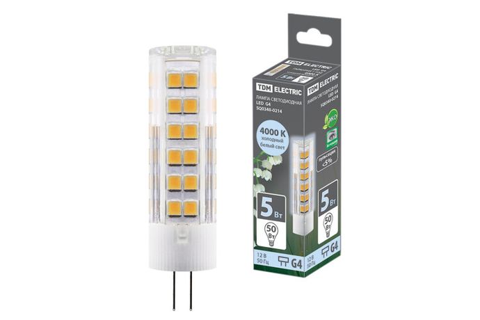 Лампа светодиодная G4-5 Вт-AC/DC 12 В-4000 К, SMD, 16x57 мм | SQ0340-0214 TDM