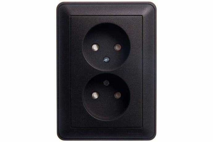 Розетка 2-м СП W59 16А IP20 без заземл. защ. шторки в сборе черн. бархат SE RS16-254-68 APC