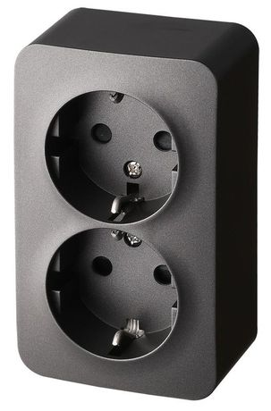 Розетка двухместная Schuko со шторками накладного монтажа цвет антрацит 16A 250В 2P+T - FS5504B Jasmart