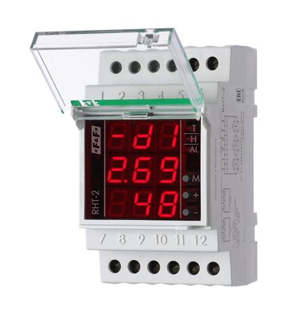 Реле контроля температуры и влажности RHT-2 контроль диап. температур -30…70град.С 5-95% выносной датчик MB-AHT-1 RS-485/ModbusRTU до 10 подключ. внеш. датчиков монтаж на DIN-рейке F&F EA07.004.001 Евроавтоматика