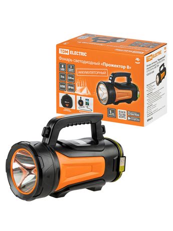 Фонарь светодиод. "Прожектор 8", аккумуляторный, 5 Вт LED, 220 лм, 3,7 В 2,4 А*ч, USB | SQ0350-0008 TDM