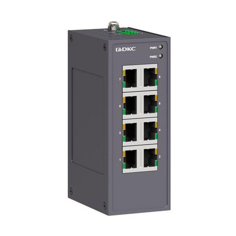 Промышленный неуправляемый коммутатор, 8×10/100Base-T(X) портов RJ45, 12-48В DC/18-30В AC, с резервированием | N1000-8T-P2 DKC ДКС