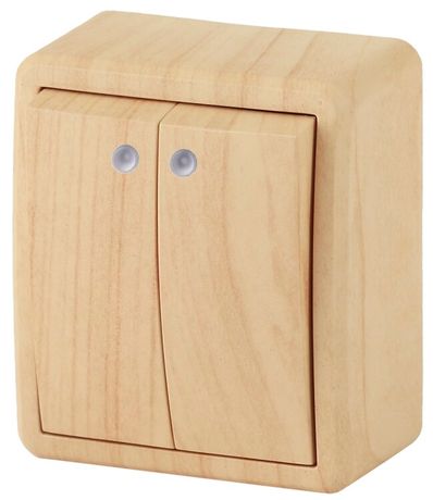 Выключатель двухклавишный наружный (открытой установки) с подсветкой IP20 сосна 10А 250В винтовые зажимы ЭРА Эксперт 11-1205-11 - Б0020668