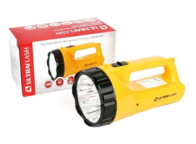 Фонарь аккумуляторный LED3816SM 9LED 2 режима аккум. SLA 220В желт. Ultraflash 12859
