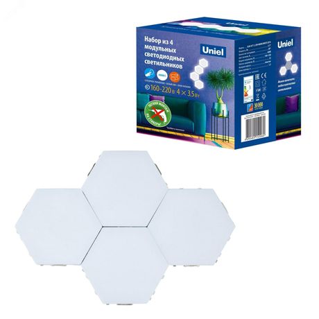 Светильник светодиодный модульный в составе набора из 4 шт ULM-H77-3,5W/4000K WHITE SET4 Сенсорный Белый свет (4000К) БП (в/к) 400Лм TM Uniel - UL-00008635