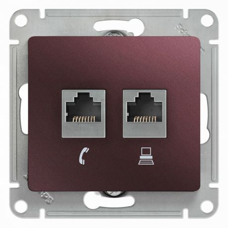 Механизм розетки 2-м Glossa RJ11+RJ45 кат.5е баклажан. SchE GSL001185 APC