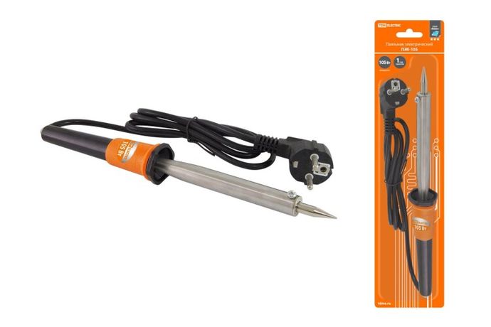 Паяльник ПЭК-105, 105 Вт, 230В, керамический ТЭН, долговечное жало с заземл., прорезин. ручка, Алмаз | SQ1025-0703 TDM