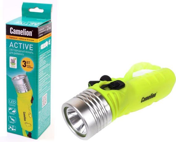 Фонарь LED51534 LED 3W SEOUL 30м 4хLR6 дайв. пласт+алюм. блистер желт. Camelion 13360