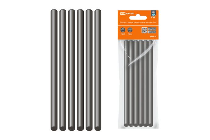 Клеевые стержни универсальные черные, 11 мм x 100 мм, 6 шт, "Алмаз" | SQ1024-0512 TDM