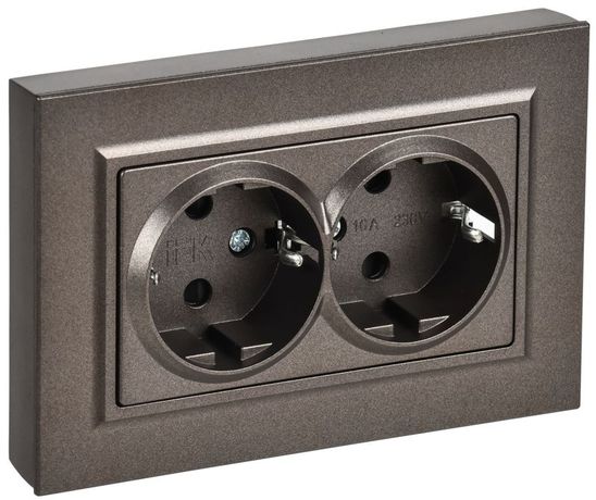 Розетка 2-м BRITE РСшПл12-3-БрТБ 16А с заземл. защ. шторками плоская в сборе темн. бронза IEK BR-R28-16-K45-F