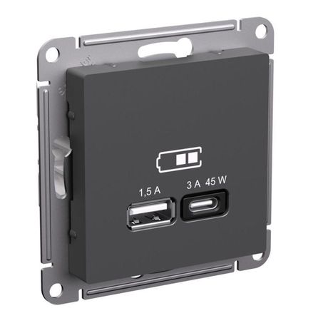 Розетка USB AtlasDesign тип A+C 45Вт высокоскор. ЗУ QC PD механизм базальт SE ATN001429 APC