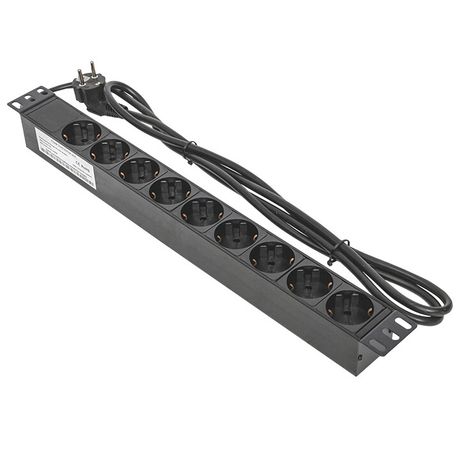 Блок розеток PDU TERACOM PRO 19' 1U 16А/250В 9 роз. Schuko шнур 2 м 3x1.5 мм2 вилка корпус алюминий черный - TRP-HPD-16A-9SH-2MSH EKF
