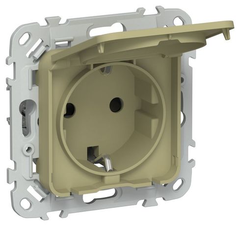 Розетка СП FLITE РСшкр11-1-44-ФлО 16А IP44 с заземл. защ. шторками и крышкой безвинтовое крепление механизм олив. IEK FI-R16-16-1-44-K26 IEK арт. FI-R16-16-1-44-K26