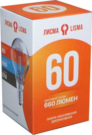 Лампа накаливания ДШ 230-60 60Вт шар прозрачная E14 230В КУ Лисма 322602500