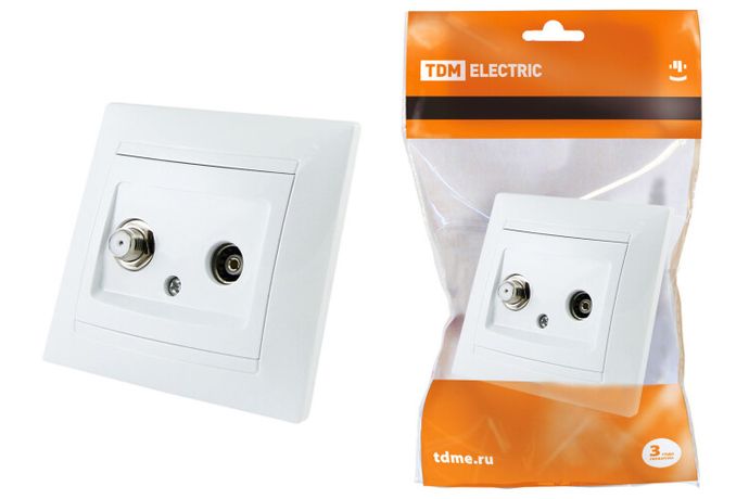 Розетка TV ("мама") + SAT (F-разъем) 0-2400МГц белая "Лама" | SQ1815-0020 TDM