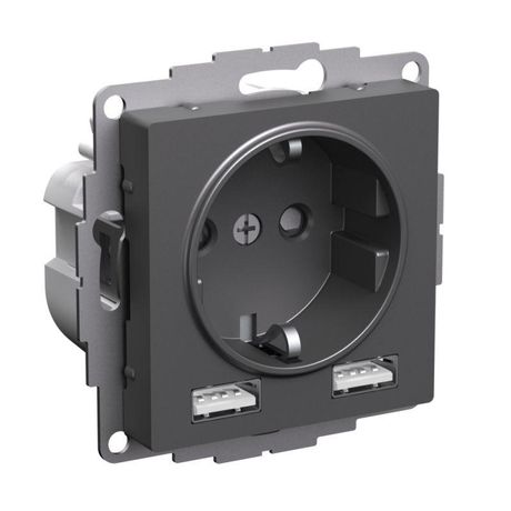 Розетка AtlasDesign 16А с 2-мя заряд. устройствами USB тип A+A 5В/2.4А 2х5В/1.2А механизм базальт SE ATN001430 APC