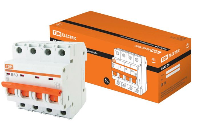 Выключатель автоматический ВА47-29 четырехполюсный 63А 4,5кА характеристика В - SQ0206-0064 TDM
