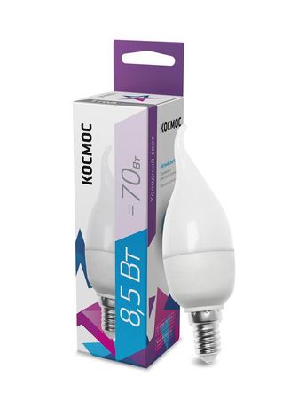 Лампа светодиодная LED 8.5Вт свеча на ветру 220В Е14 6500К холодный 720 лм - LkecLED8.5wCWE1465 Космос