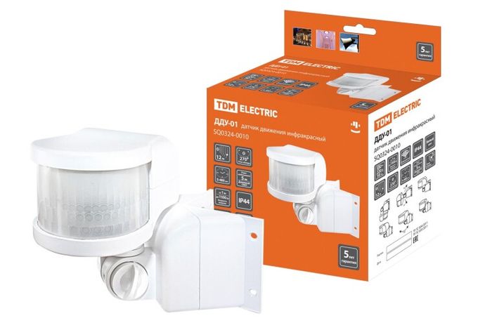 Датчик движения ДДУ-01 1100Вт, 5-480с, 2;12м, 5+Лк, 270гр, IP44, | SQ0324-0010 TDM