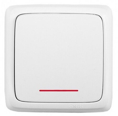 Переключатель одноклавишный наружный с индикацией белый 10А - ВА10-162 HEGEL