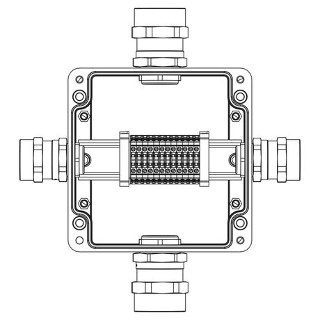 Коробка клеммная взрывозащищенная из полиэстера TBE-P-05 -(12xCBC.2) -1x6018AASDKGM4SB(A) - 1x6018AASCKGM3SB(B) 1x6018AASDKGM4SB(C) -1x6018AASCKGM3SB(D)1Ex e IIC Т5 Gb / Extb IIIC T95°C Db IP66 1231.051.19.02F ДКС
