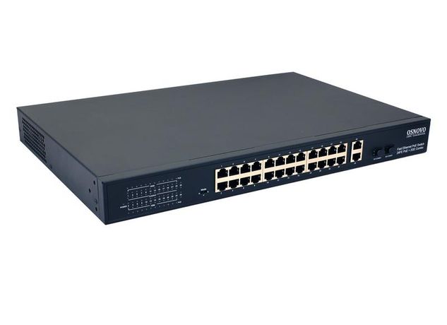 Коммутатор PoE 24х10/100 Base-T 2хGE Combo Uplink (RJ45 + SFP) на порт - до 30Вт суммарно 385Вт SW-62422(400W) OSNOVO 1000639555