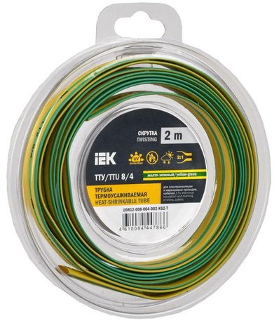 Трубка термоусадочная ТТУ нг-LS 8/4 жел-зел. (2м/упак) IEK | UDR12-008-004-002-K52-T