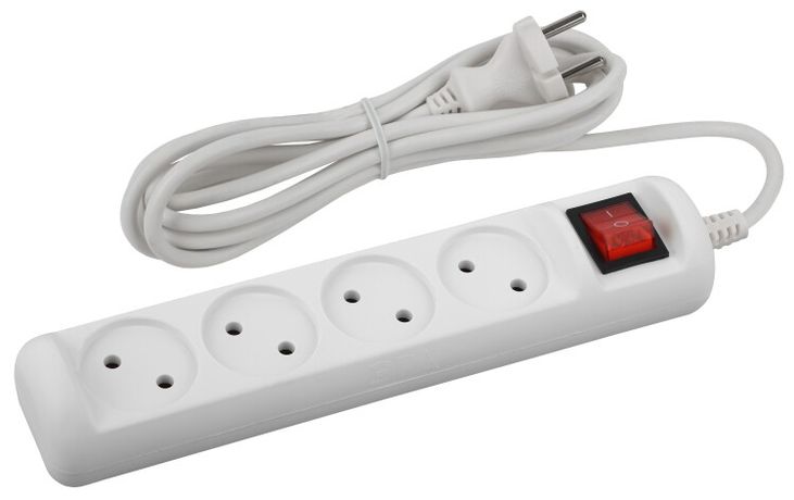 Удлинитель электрический U-4s-1,5m-2x1 без заземления c выключателем 4 розетки 1,5м ПВС 2x1мм2 10А - Б0044052 ЭРА