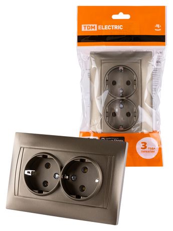 Розетка двойная 2П+З 16А 250В бронза "Лама" | SQ1815-0725 TDM