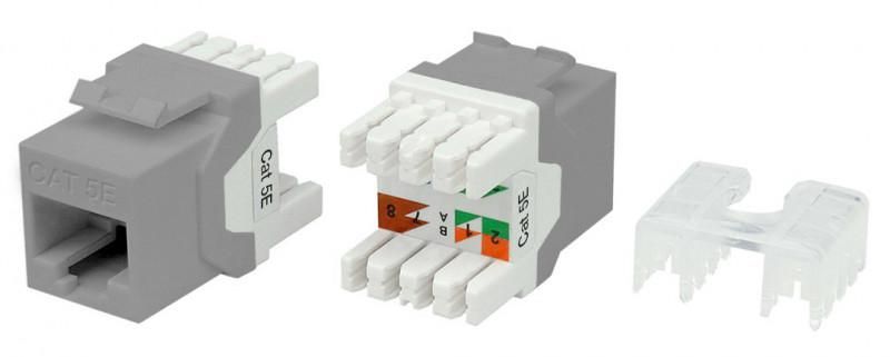 Вставка Keystone Jack RJ45 (8P8C) кат.5E 180град. KJ8-8P8C-C5e-180-GY сер. Hyperline 432635