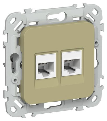 Розетка компьютерная 2-м СП FLITE РК5е-2-0-ФлО RJ45 кат.5E UTP механизм олив. IEK FI-K22-1-K26 IEK арт. FI-K22-1-K26