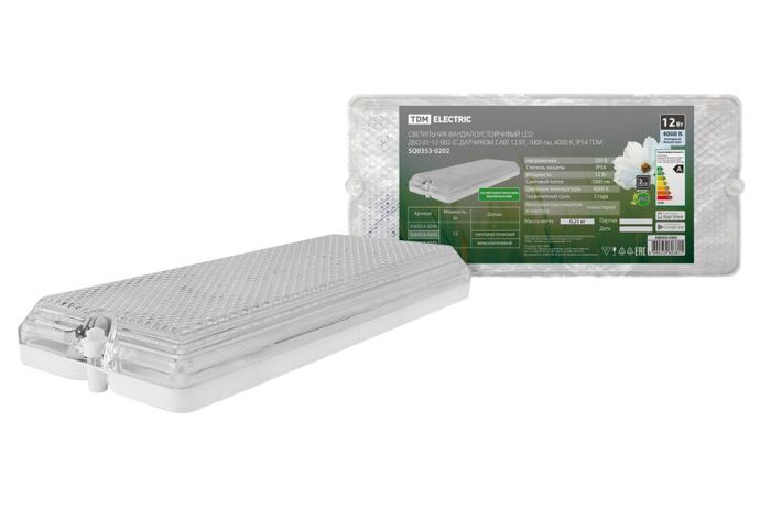 Светильник светодиодный пылевлагозащищенный для ЖКХ вандалоустойчивый ДБО 01-12-002 (с датчиком САВ) 12 Вт, 1000 лм, 4000 К, IP54 | SQ03 TDM SQ0353-0202