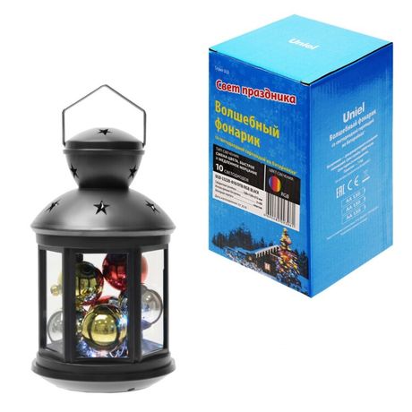Фонарь со светодиодной гирляндой внутри на батарейке (в комплект не входит) 10 светодиодов RGB свет Режим мигания Черный корпус 12*20 см ULD-L1220-010/DTB/RGB BLACK - UL-00002309 Uniel