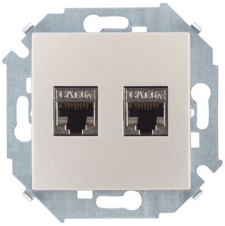 Механизм розетки комп. Simon15 2мод. RJ45 + CAT.6A (АМР FTP) шампань Simon 1591564-034